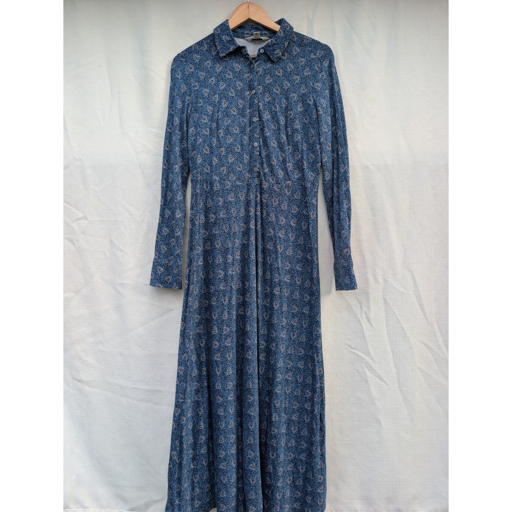 Boden Shirt Dress Womens 8L Blue Floral Modal Blend Long Sleeve Midi Cottagecore